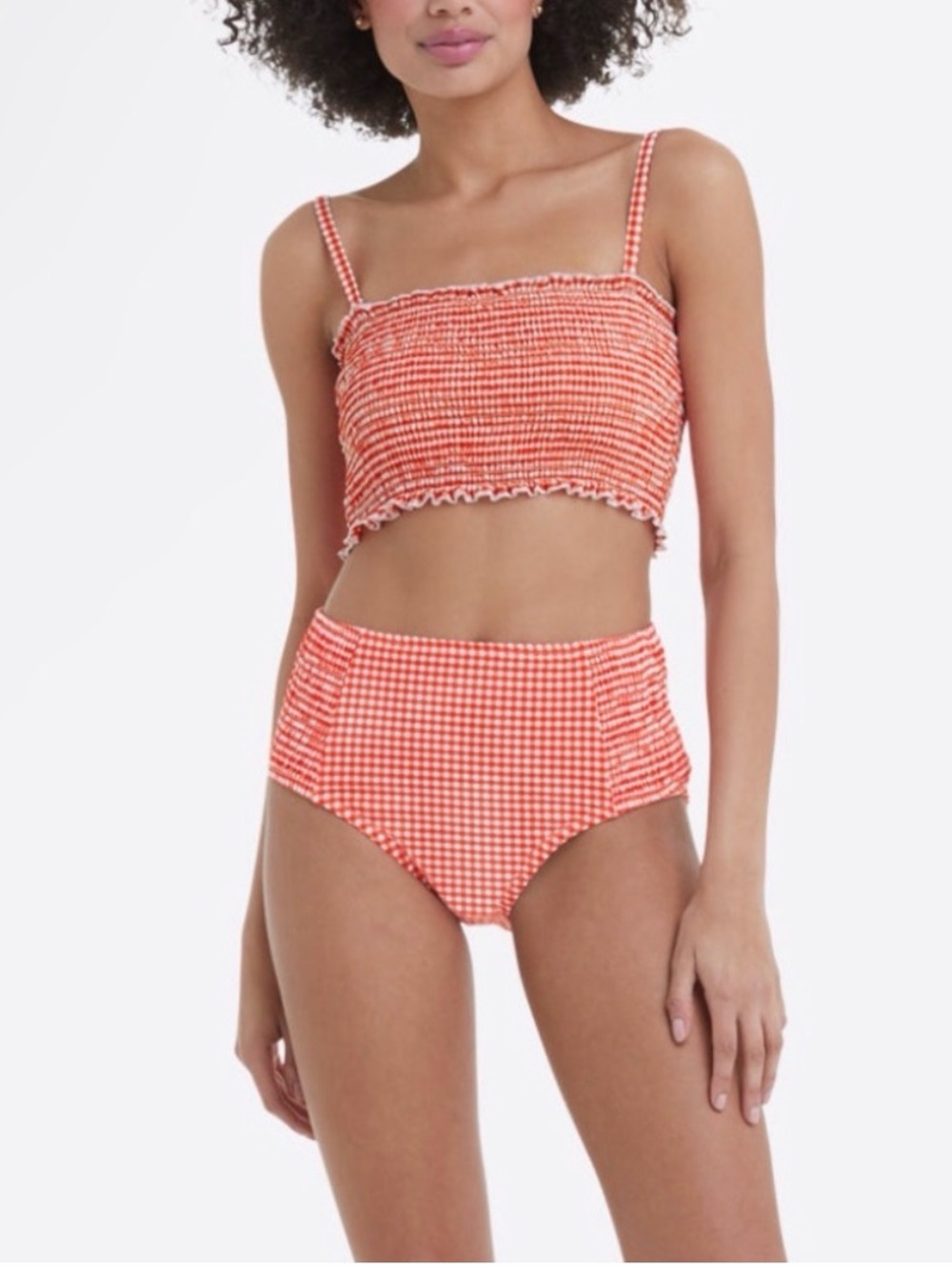 Draper James Orange Gingham Smocked Bikini Set